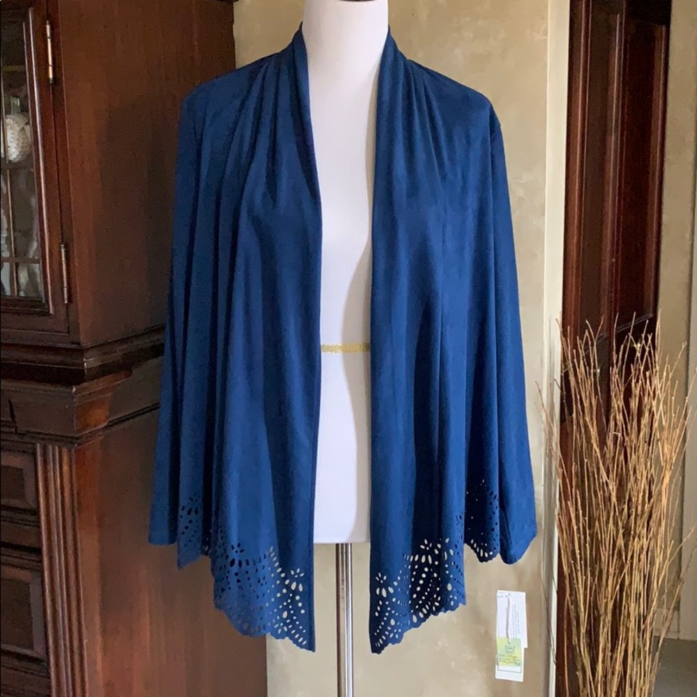 Alfred Dunner NWT blue faux suede laser cut jacket